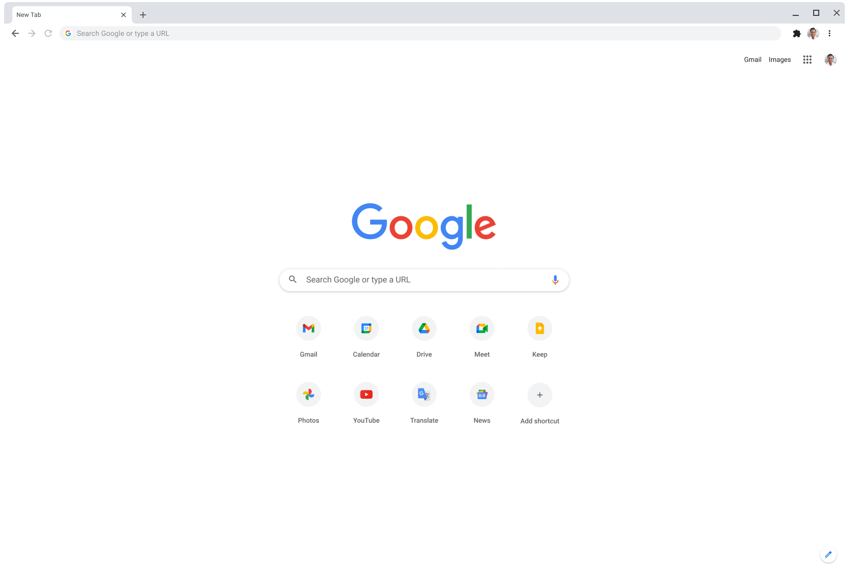 顯示 Google.com 的 Chrome 瀏覽器視窗。