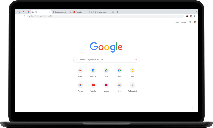 顯示 Google.com 首頁的筆記型電腦。