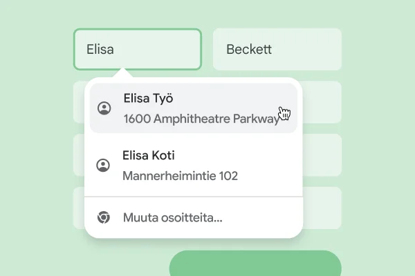Käyttäjä voi heti lisätä nimensä ja osoitteensa lomakkeeseen automaattisella täytöllä.