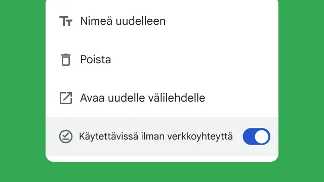 Valitsin, jonka avulla käyttäjä voi saada pääsyn tiedostoihinsa ilman verkkoyhteyttä.