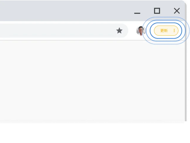 Chrome 瀏覽器視窗右上角醒目顯示的「更新」提示。