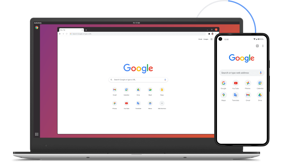 筆記型電腦和行動裝置上顯示 Google Chrome 的圖片